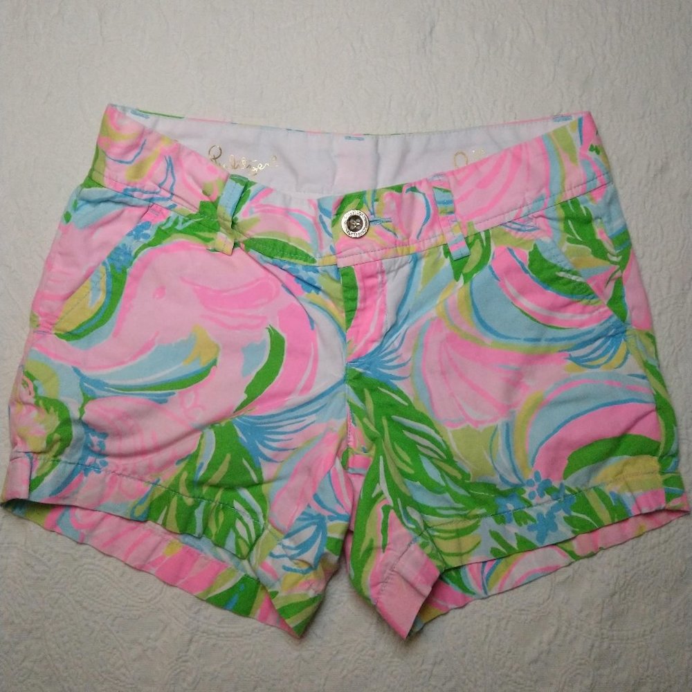 Lilly Pulitzer Shorts Callahan 0 So A Peeling Print Cotton Pink Green Blue Chino